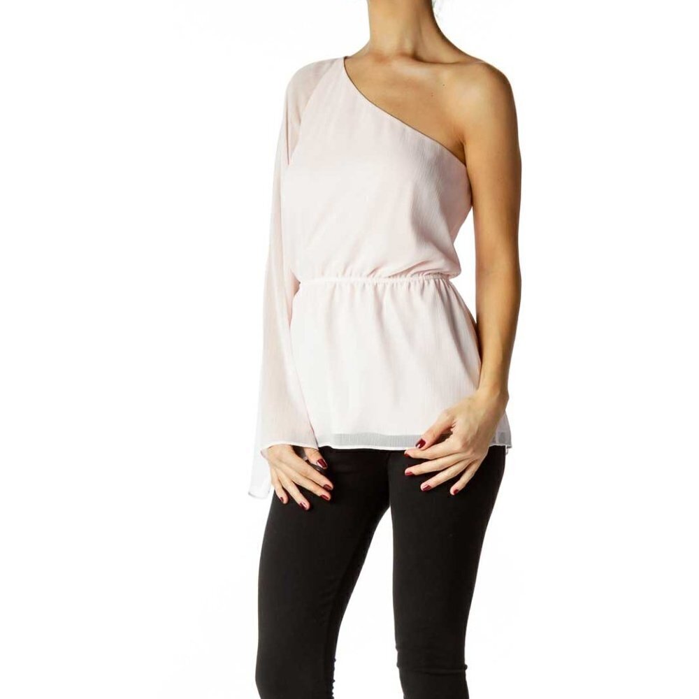 Gianni Bini Pink One-Shoulder Chiffon Blouse